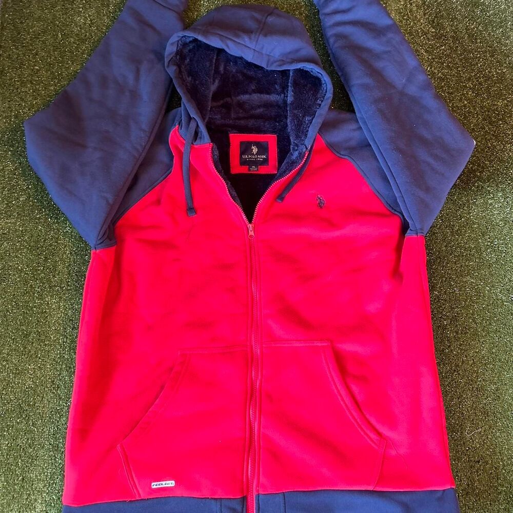 Us-polo-assn Men's Red and Pink Hoodie